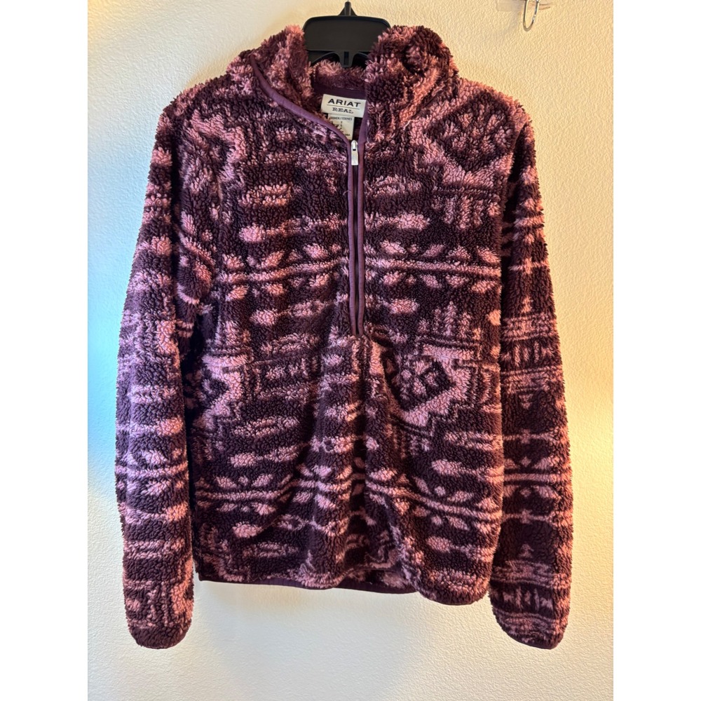 Ariat REAL Berber Pullover Hooded Sweatshirt Purple Southwestern Fleece Small